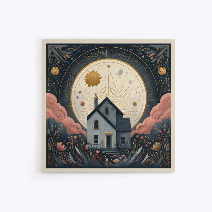 Folk Art House Canvas Print, Eclectic Art, Fine Art Print, Living Room Decor, Watercolor Art, Eclectic, Digital Prints, ECL-1x1-55