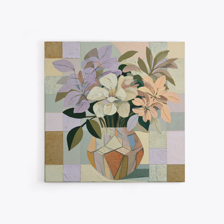 Retro Futurist Vase of Flowers Framed Canvas Print, Eclectic Art, Textured Painting, Living Room Decor, Fine Art, Eclectic, ECL-1x1-58
