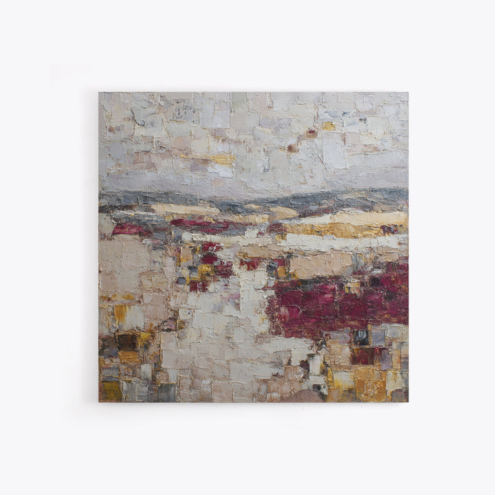 Naive Cityscape with Patterned Windows Framed Canvas Print, Eclectic Art, Boho Wall Art, Living Room Decor, Abstract Art, ECL-1x1-84