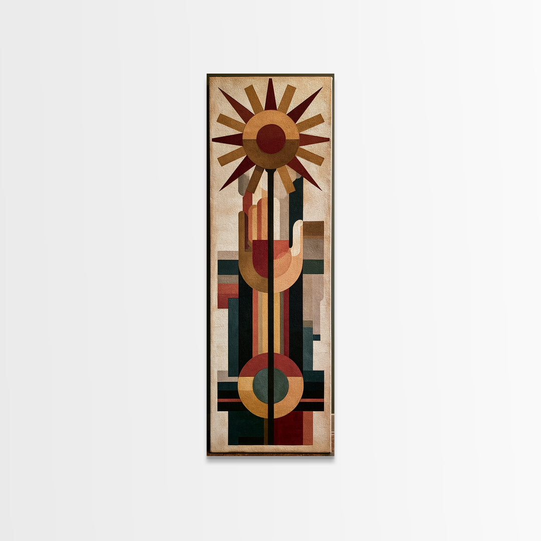 Geometric Sun and Hand Motif Framed Canvas Print, Eclectic Art, Boho Decor, Living Room Decor, Abstract Art, Eclectic, ECL-1x3-3