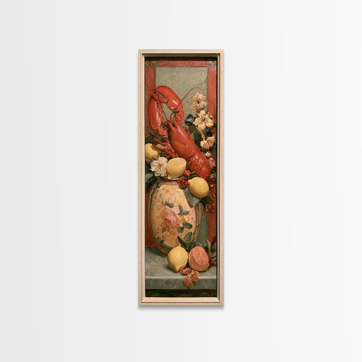 Unexpected Lobster and Lemons Still Life Framed Canvas Print, Eclectic Art, Living Room Decor, Oil Painting, Eclectic, ECL-1x3-54