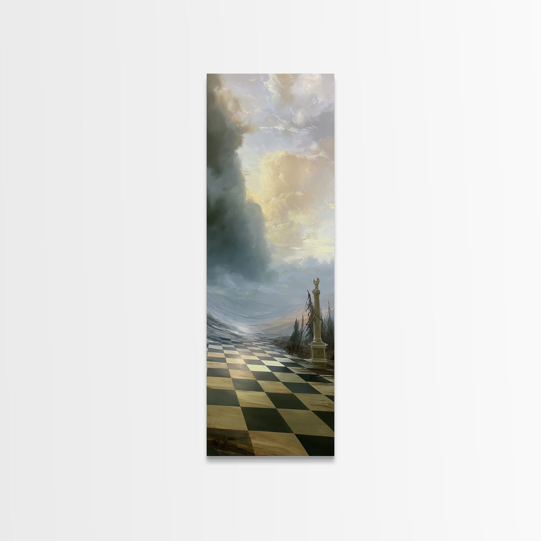 Playful Checkerboard Landscape Framed Canvas Print, Eclectic Art, Large Wall Art, Living Room Decor, Fine Art, Eclectic, ECL-1x3-69