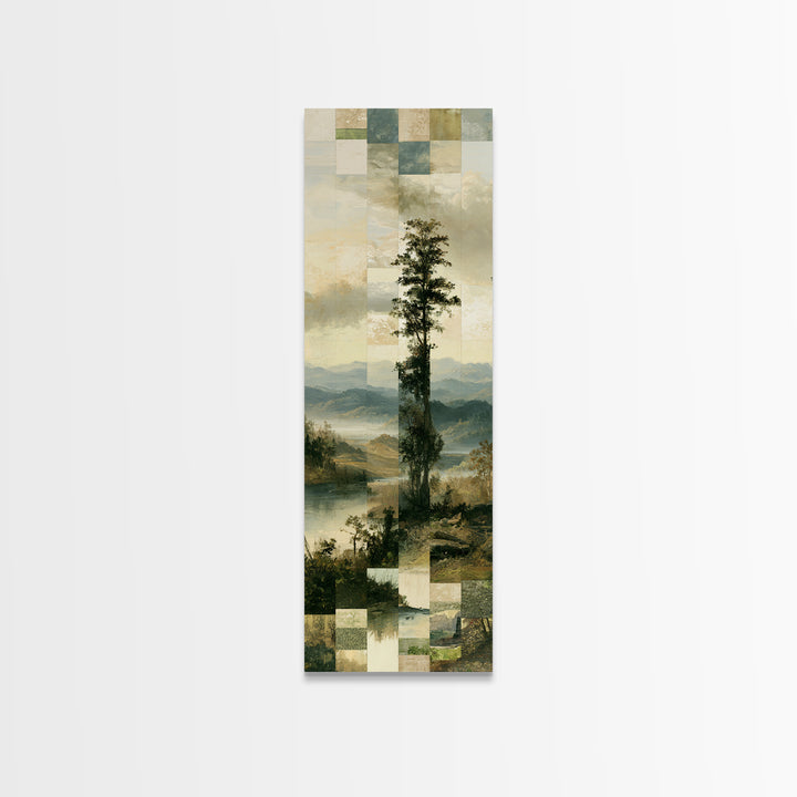Bohemian Patchwork Landscape Framed Canvas Print, Eclectic Art, Statement Artwork, Living Room Decor, Oil Painting, Eclectic, ECL-1x3-84