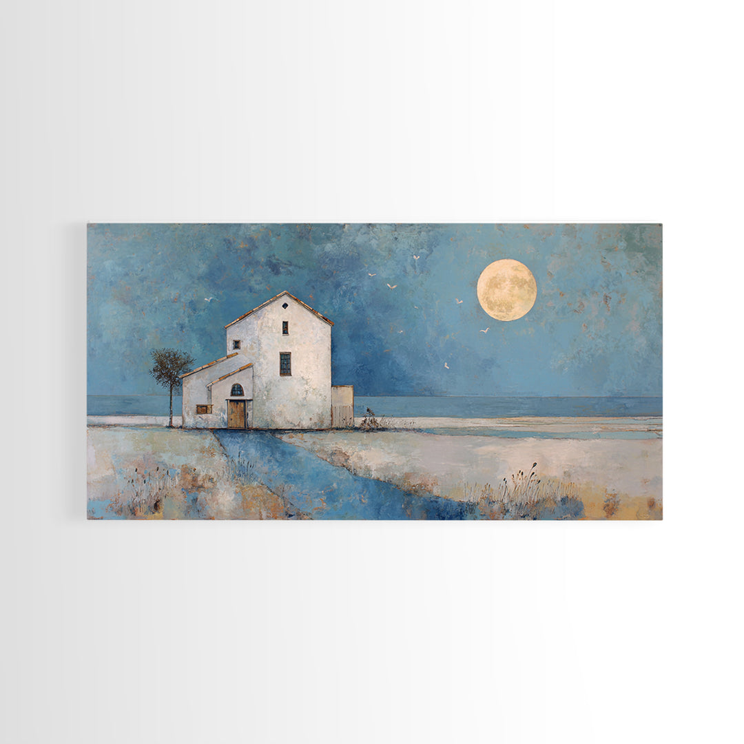 Folk Art House Framed Canvas Print, Eclectic Art, Boho, Living Room Decor, Fine Art, Eclectic, Unique Wall Art, Boho Decor, ECL-2x1-3