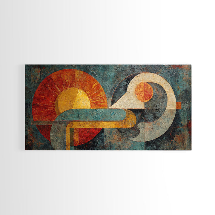Geometric Sun and Hand Motif Framed Canvas Print, Eclectic Art, Unique Wall Art, Living Room Decor, Abstract Art, Eclectic, ECL-2x1-59