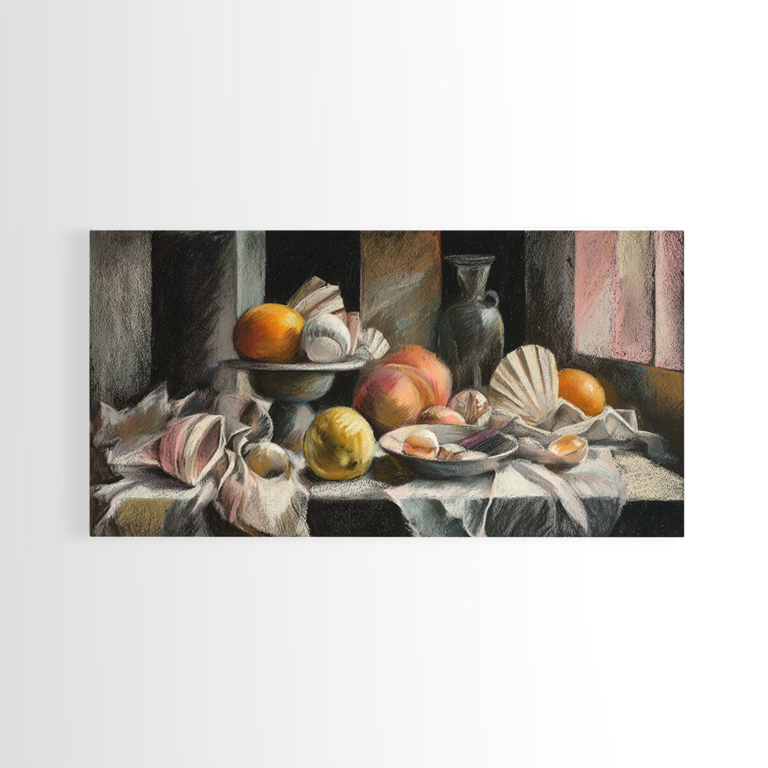 Unexpected Lobster and Lemons Still Life Framed Canvas Print, Eclectic Art, Large Wall Art, Living Room Decor, Eclectic, ECL-2x1-86