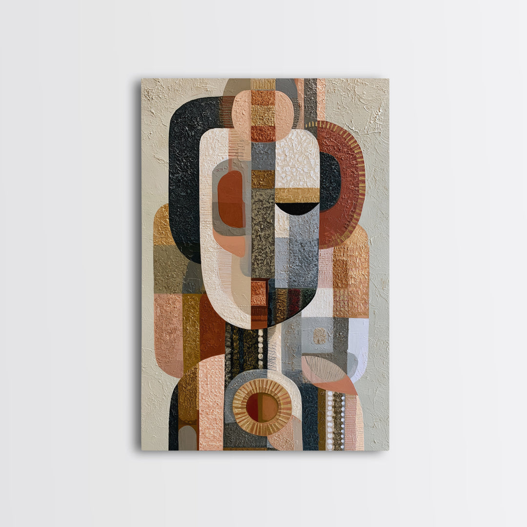 Abstract Mask with Playful Textures Framed Canvas Print, Eclectic Art, Boho Wall Art, Living Room Decor, Abstract Art, Eclectic, ECL-2x3-100