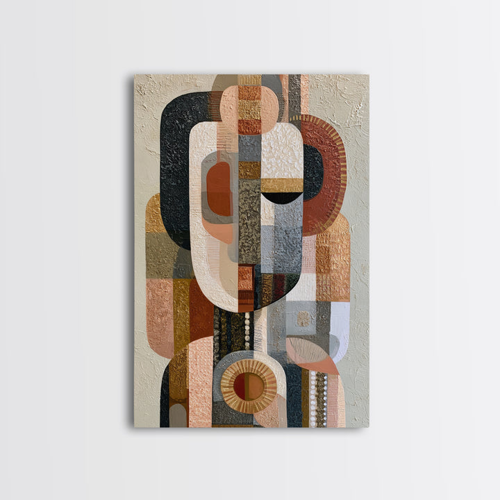 Abstract Mask with Playful Textures Framed Canvas Print, Eclectic Art, Boho Wall Art, Living Room Decor, Abstract Art, Eclectic, ECL-2x3-100