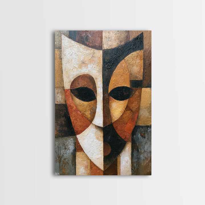 Abstract Mask with Playful Textures Framed Canvas Print, Eclectic Art, Minimalist Decor, Living Room Decor, Fine Art, Eclectic, ECL-2x3-28