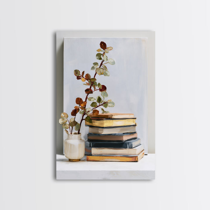 Colorful Book and Plant Still Life Canvas Print, Eclectic Art, Living Room Decor, Fine Art, Eclectic, Textured Painting, ECL-2x3-31