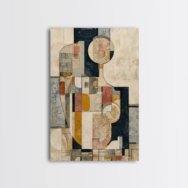 Abstract Shapes Layered Framed Canvas Print, Eclectic Art, Digital Prints, Living Room Decor, Abstract Art, Eclectic, ECL-2x3-36
