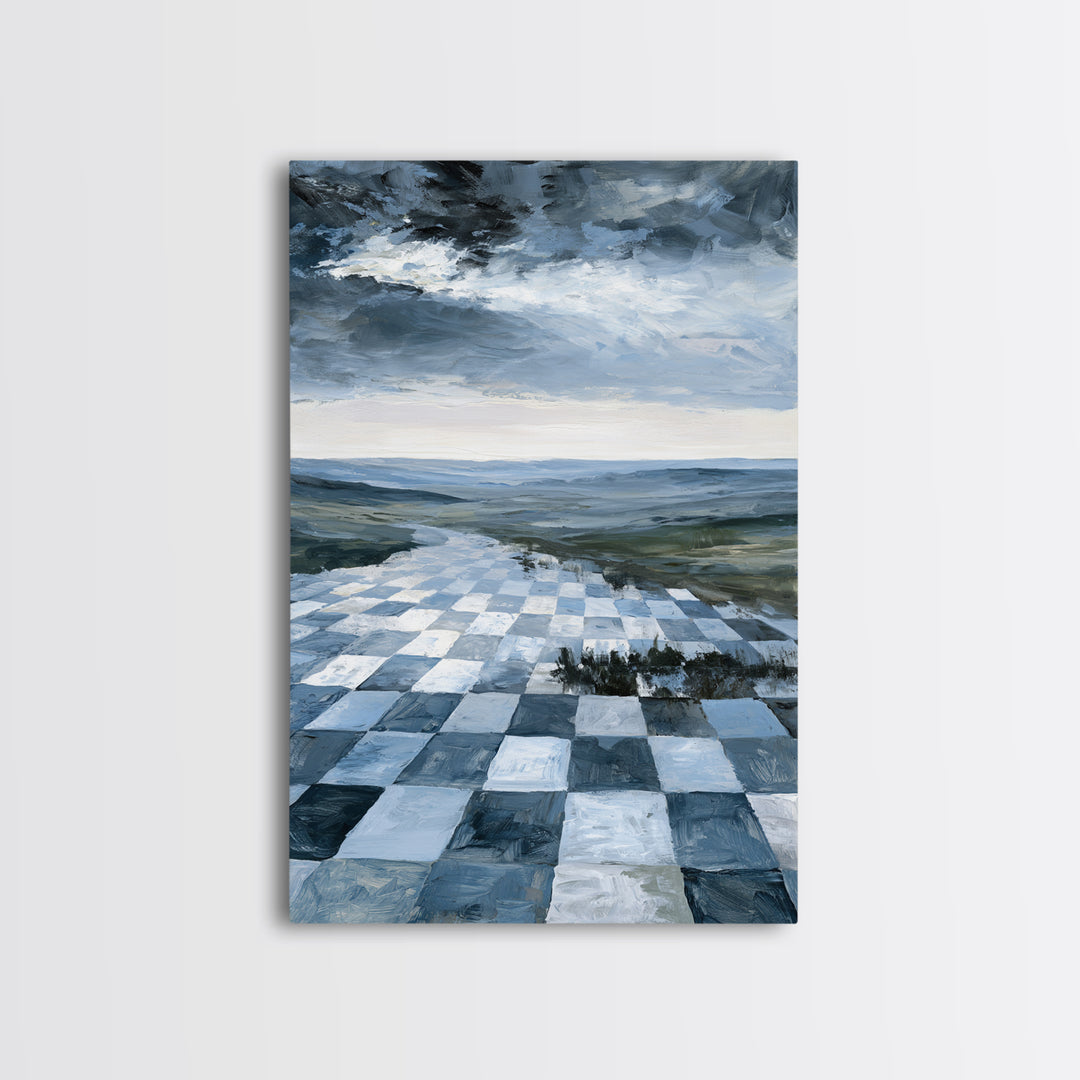 Playful Checkerboard Landscape Canvas Print, Eclectic Art, Modern Decor, Living Room Decor, Oil Painting, Eclectic, Wall Decor, ECL-2x3-65