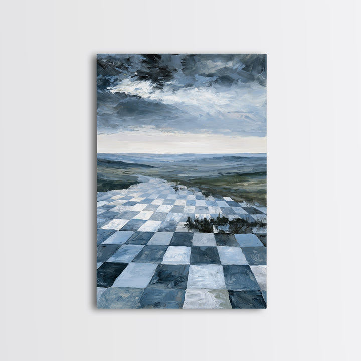 Playful Checkerboard Landscape Canvas Print, Eclectic Art, Modern Decor, Living Room Decor, Oil Painting, Eclectic, Wall Decor, ECL-2x3-65