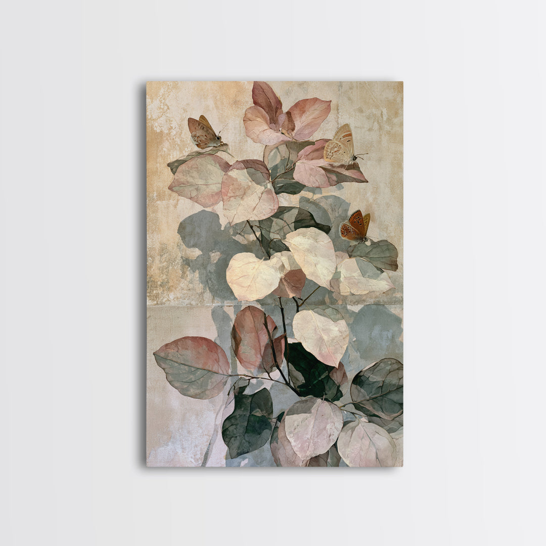 Botanical Collage with Butterflies and Old Paper Canvas Print, Eclectic Art, Fine Art Print, Living Room Decor, Eclectic, ECL-2x3-69