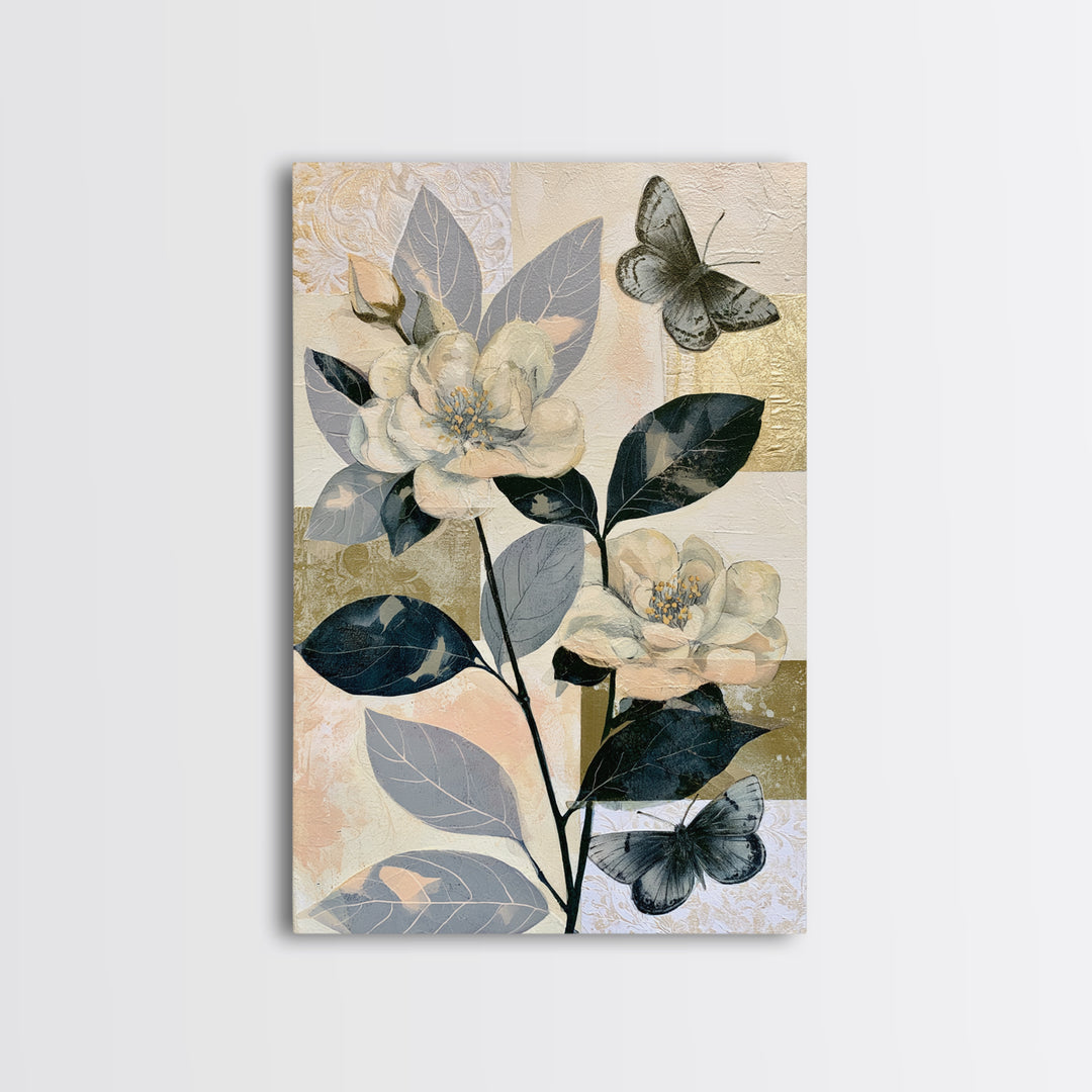 Botanical Collage with Butterflies and Old Paper Canvas Print, Eclectic Art, Fine Art Print, Living Room Decor, Eclectic, ECL-2x3-93