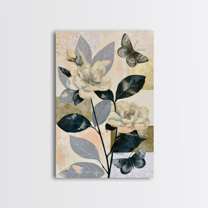 Botanical Collage with Butterflies and Old Paper Canvas Print, Eclectic Art, Fine Art Print, Living Room Decor, Eclectic, ECL-2x3-93