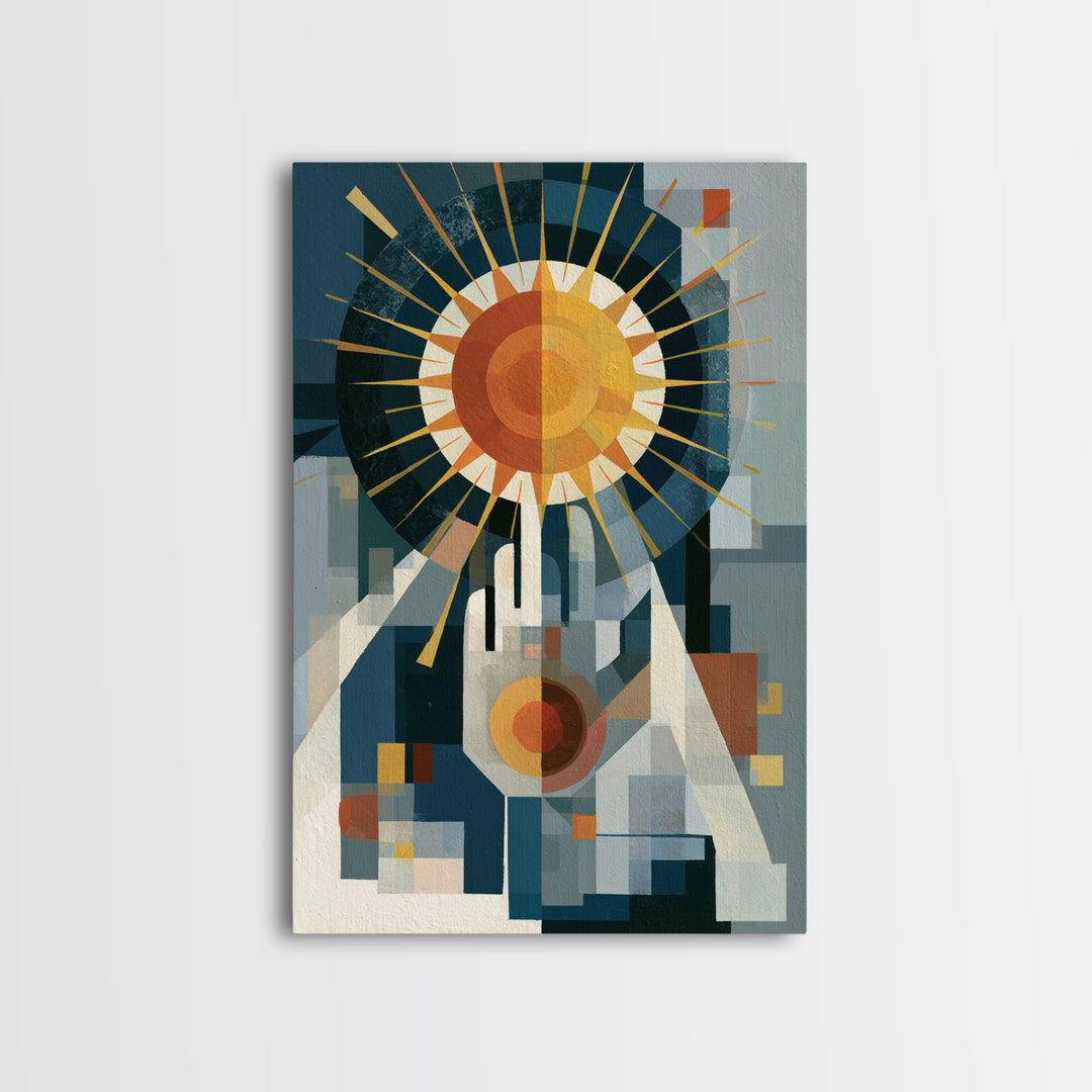 Geometric Sun and Hand Motif Canvas Print, Eclectic Art, Printable Wall Art, Living Room Decor, Abstract Art, Eclectic, ECL-2x3-95