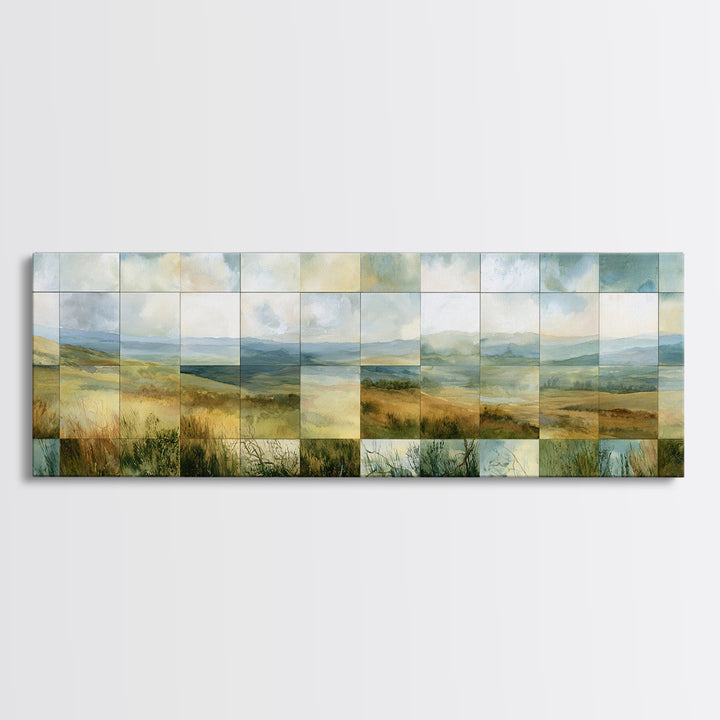 Playful Checkerboard Landscape Framed Canvas Print, Eclectic Art, Fine Art Print, Living Room Decor, Watercolor Art, Eclectic, ECL-3x1-1