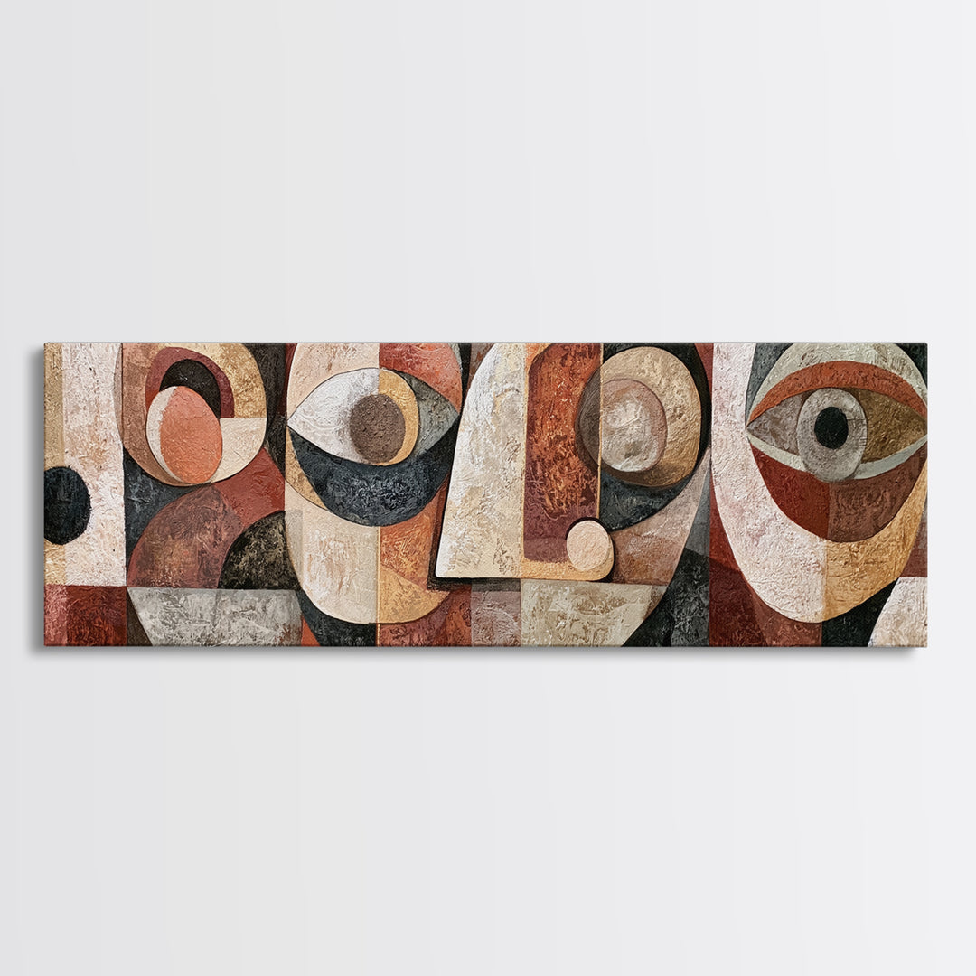 Abstract Mask with Playful Textures Framed Canvas Print, Eclectic Art, Dopamine Decor, Living Room Decor, Abstract Art, ECL-3x1-12