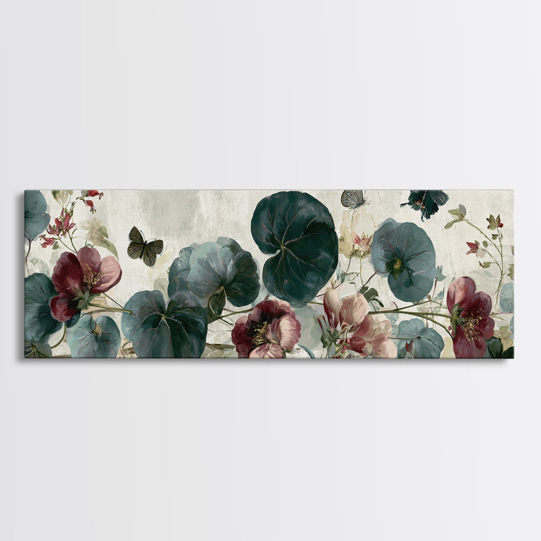 Botanical Collage with Butterflies and Old Paper Canvas Print, Eclectic Art, Statement Artwork, Living Room Decor, Eclectic, ECL-3x1-29