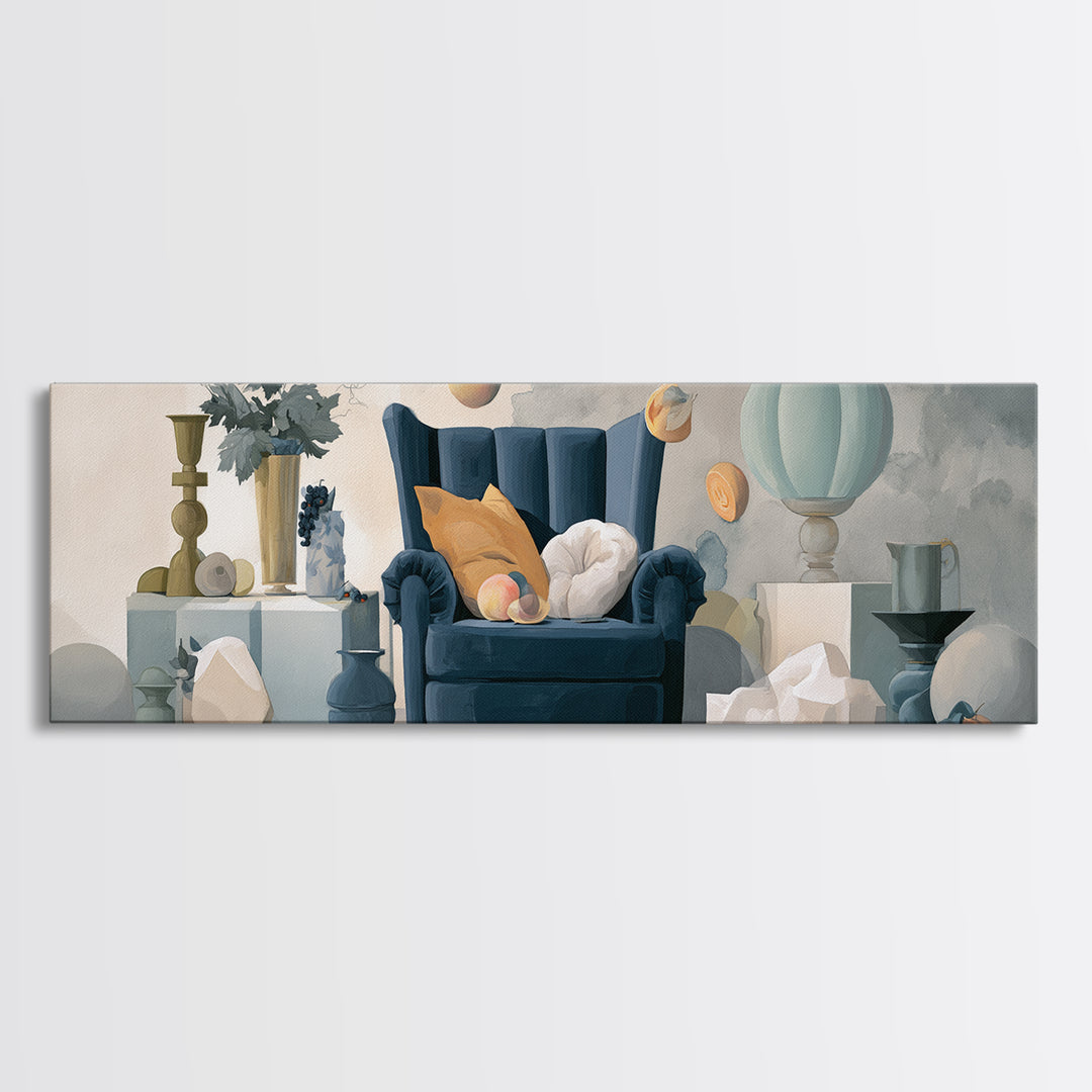 Whimsical Chair Still Life Canvas Print, Eclectic Art, Oil Painting, Living Room Decor, Fine Art, Eclectic, Dopamine Decor, ECL-3x1-30