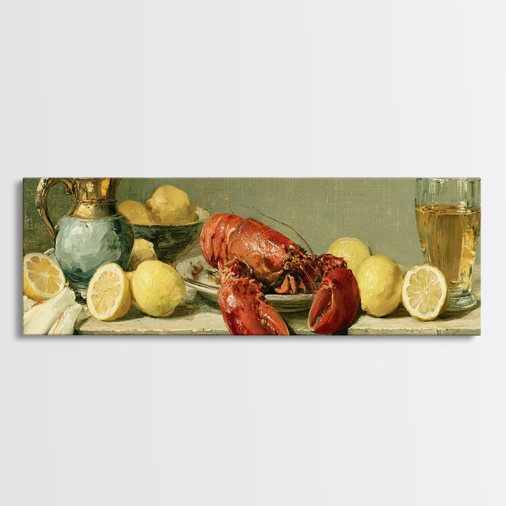 Unexpected Lobster and Lemons Still Life Canvas Print, Eclectic Art, Digital Print, Living Room Decor, Abstract Art, Eclectic, ECL-3x1-34