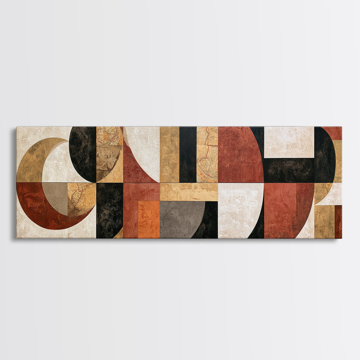 Abstract Shapes Layered Framed Canvas Print, Eclectic Art, Statement Artwork, Living Room Decor, Abstract Art, Eclectic, ECL-3x1-44