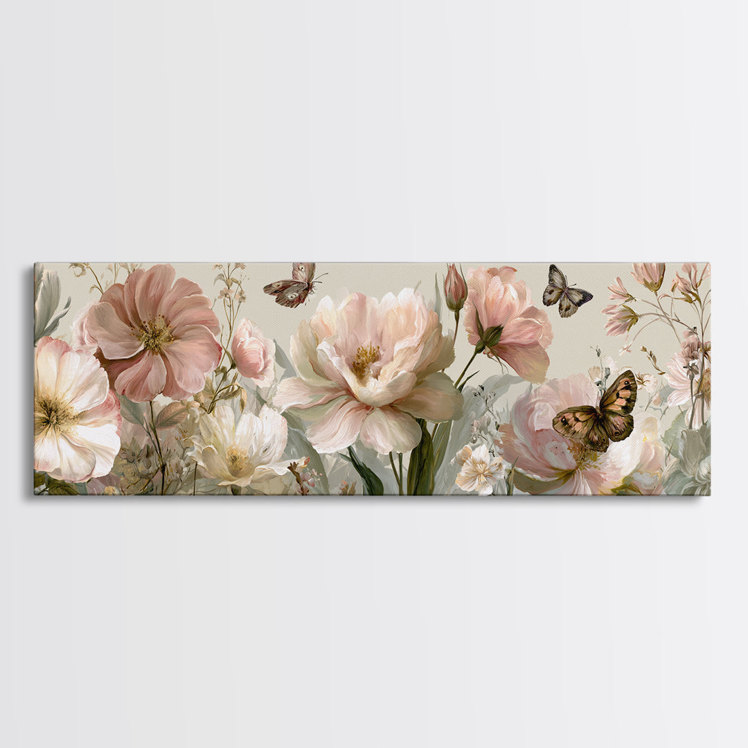 Botanical Collage with Butterflies and Old Paper Canvas Print, Eclectic Art, Contemporary Art, Living Room Decor, Eclectic, ECL-3x1-53