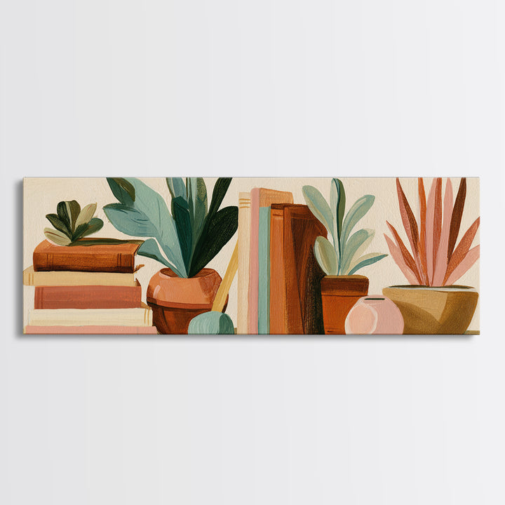 Colorful Book and Plant Still Life Framed Canvas Print, Eclectic Art, Art Prints, Living Room Decor, Fine Art, Eclectic, ECL-3x1-63
