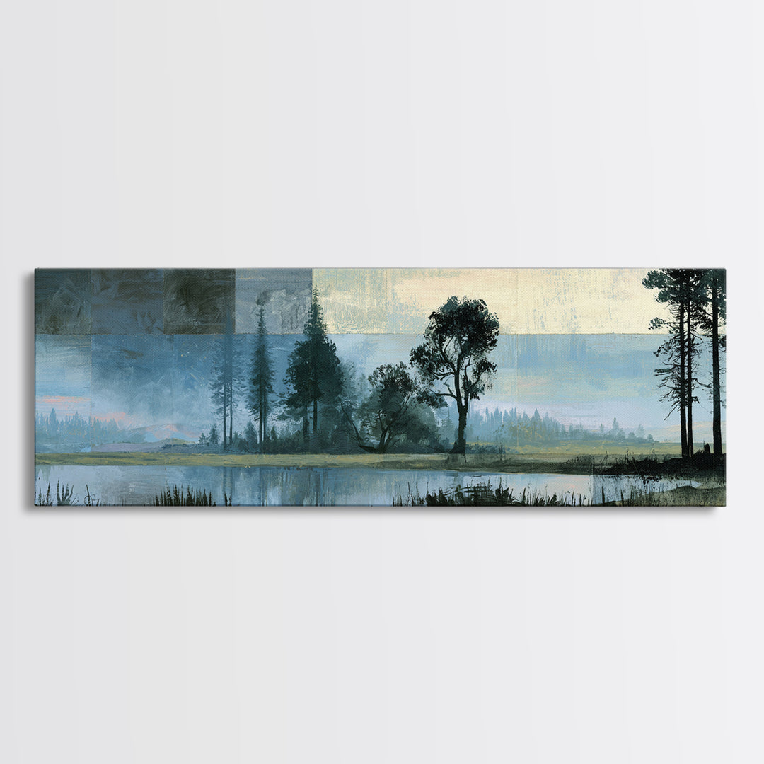 Bohemian Patchwork Landscape Framed Canvas Print, Eclectic Art, Minimalist Decor, Living Room Decor, Fine Art, Eclectic, ECL-3x1-64