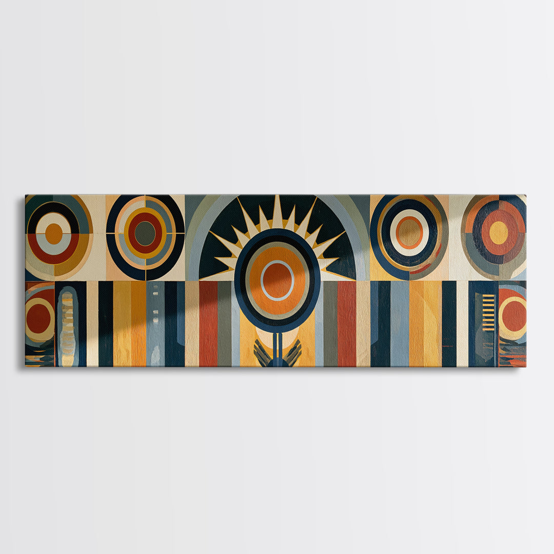 Geometric Sun and Hand Motif Framed Canvas Print, Eclectic Art, Printable Art, Living Room Decor, Abstract Art, Eclectic, ECL-3x1-79