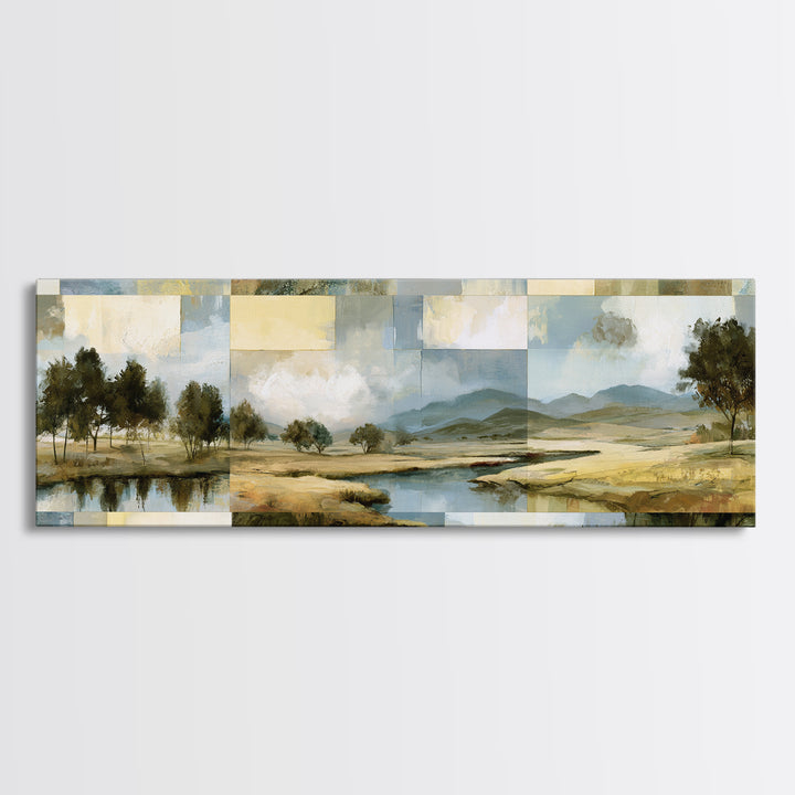 Bohemian Patchwork Landscape Canvas Print, Eclectic Art, Wall Decor, Living Room Decor, Fine Art, Eclectic, Boho, Artwork, ECL-3x1-88