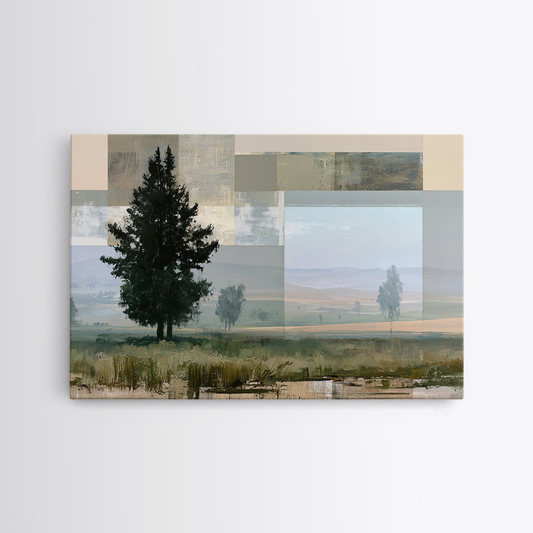 Bohemian Patchwork Landscape Framed Canvas Print, Eclectic Art, Digital Print, Living Room Decor, Fine Art, Eclectic, ECL-3x2-100