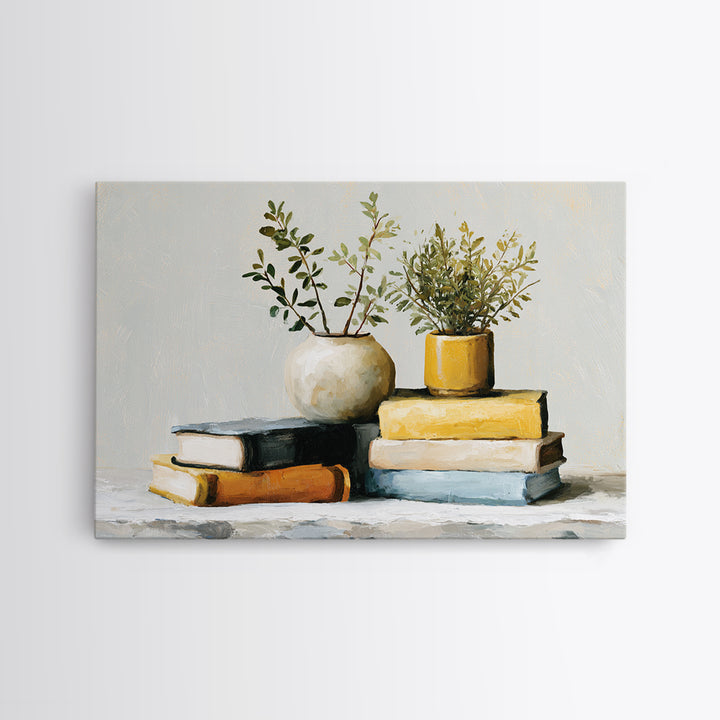 Colorful Book and Plant Still Life Canvas Print, Eclectic Art, Art Prints, Living Room Decor, Fine Art, Eclectic, Abstract Art, ECL-3x2-3
