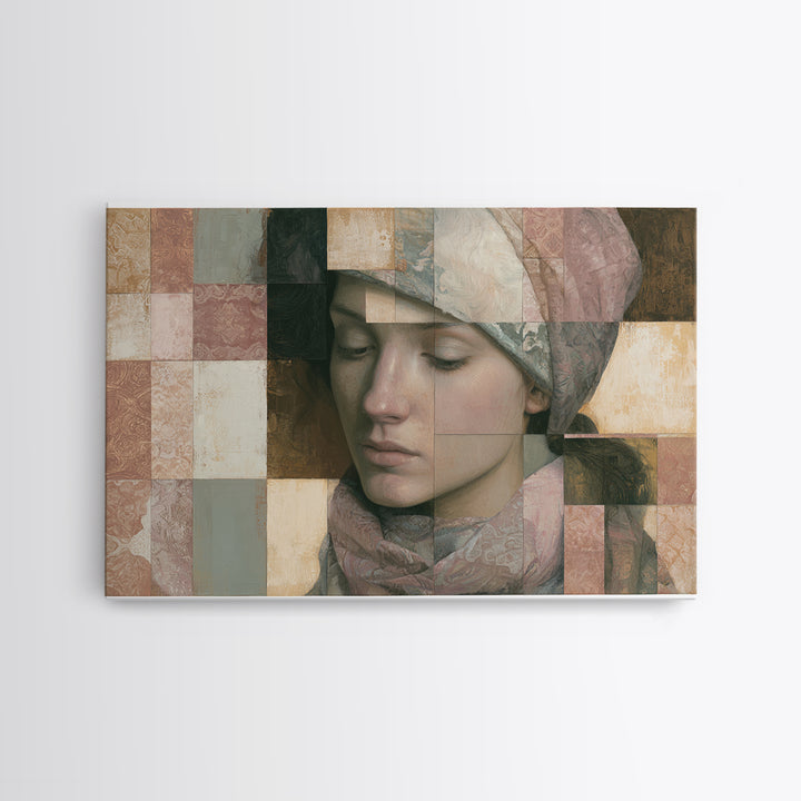Surreal Portrait with Mismatched Patterned Clothing Canvas Print, Eclectic Art, Fine Art Print, Living Room Decor, Eclectic, ECL-3x2-30