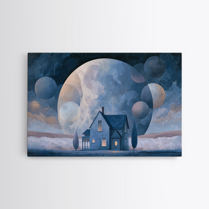 Folk Art House Framed Canvas Print, Eclectic Art, Portrait, Living Room Decor, Fine Art, Eclectic, Modern Decor, Fine Art Print, ECL-3x2-35