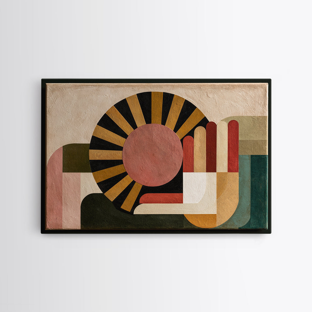 Geometric Sun and Hand Motif Canvas Print, Eclectic Art, Printable Art, Living Room Decor, Eclectic, Statement Artwork, ECL-3x2-43