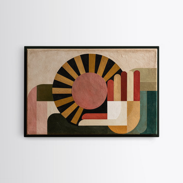 Geometric Sun and Hand Motif Canvas Print, Eclectic Art, Printable Art, Living Room Decor, Eclectic, Statement Artwork, ECL-3x2-43