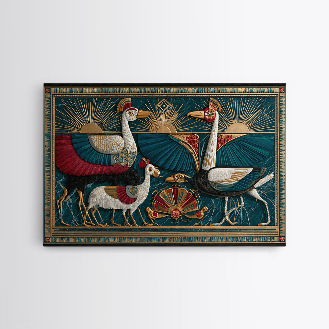 Folk Animal Parade Canvas Print, Eclectic Art, Digital Prints, Living Room Decor, Eclectic, Original Art, Abstract Art, ECL-3x2-49
