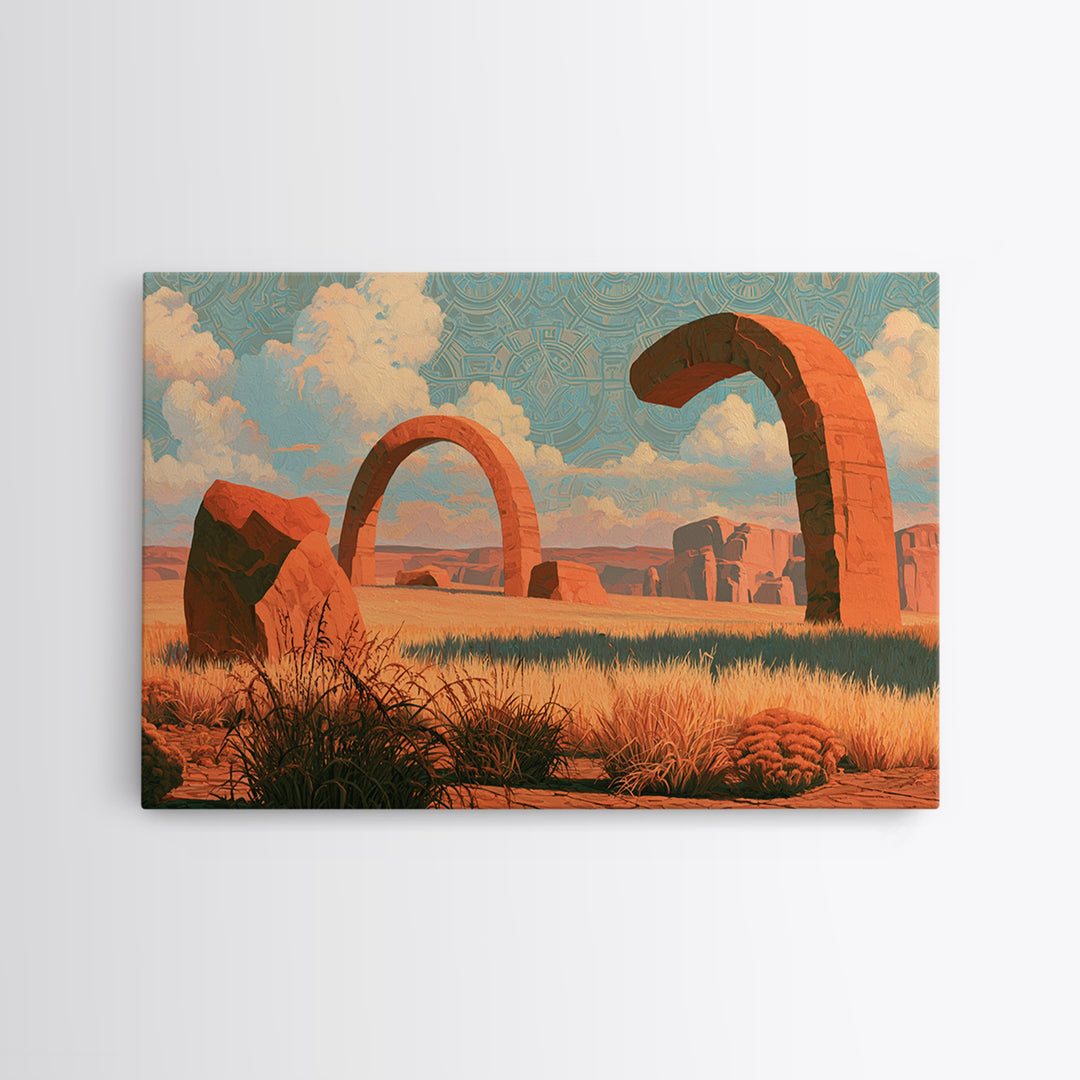 Surreal Desert with Floating Arches Framed Canvas Print, Eclectic Art, Modern Decor, Living Room Decor, Fine Art, Eclectic, ECL-3x2-50