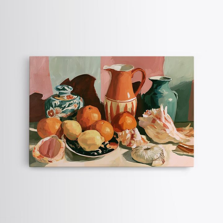 Bold Maximalist Still Life Framed Canvas Print, Eclectic Art, Textured Painting, Living Room Decor, Oil Painting, Eclectic, ECL-3x2-55