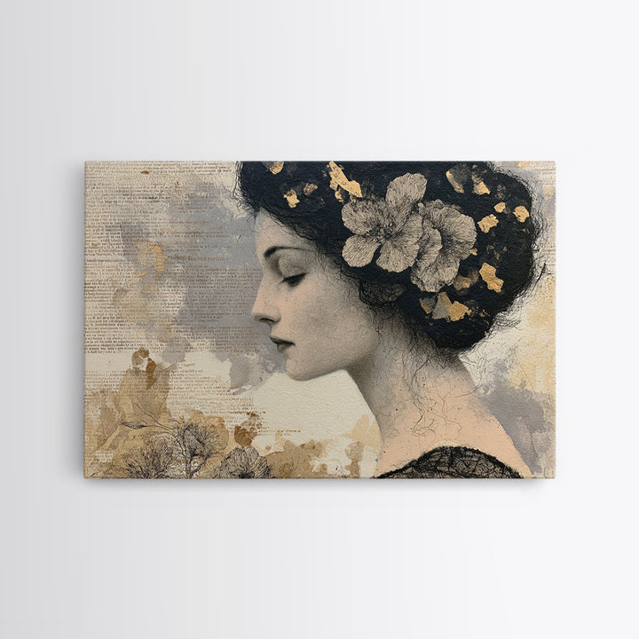 Mixed Media Woman Framed Canvas Print, Eclectic Art, Artwork, Living Room Decor, Fine Art, Eclectic, Boho Decor, Gallery Decor, ECL-3x2-60