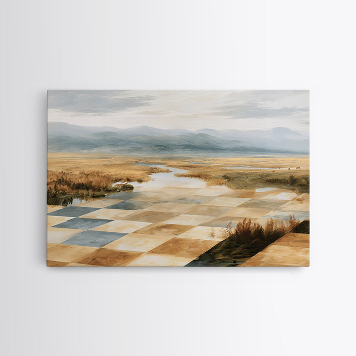 Playful Checkerboard Landscape Canvas Print, Eclectic Art, Art, Living Room Decor, Fine Art, Eclectic, Large Wall Art, ECL-3x2-61