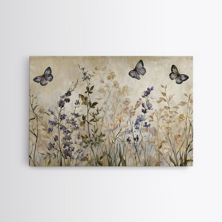 Botanical Collage with Butterflies and Old Paper Framed Canvas Print, Eclectic Art, Wall Decor, Living Room Decor, Eclectic, ECL-3x2-65
