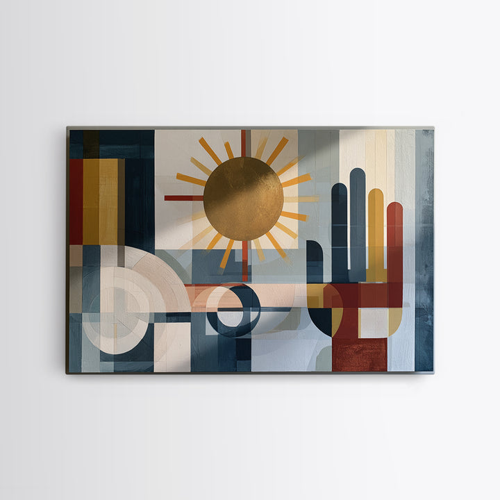 Geometric Sun and Hand Motif Canvas Print, Eclectic Art, Fine Art Print, Living Room Decor, Abstract Art, Eclectic, ECL-3x2-67