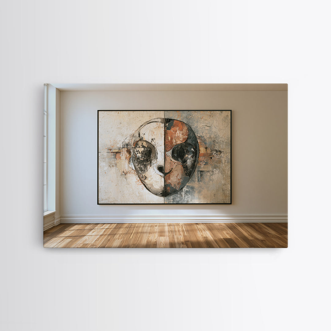Abstract Mask with Playful Textures Canvas Print, Eclectic Art, Portrait, Living Room Decor, Abstract Art, Eclectic, ECL-3x2-72