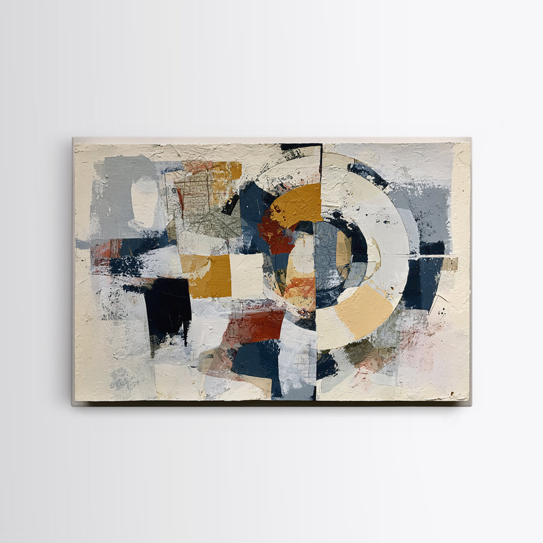 Abstract Shapes Layered Framed Canvas Print, Eclectic Art, Contemporary Art, Living Room Decor, Fine Art, Eclectic, ECL-3x2-8