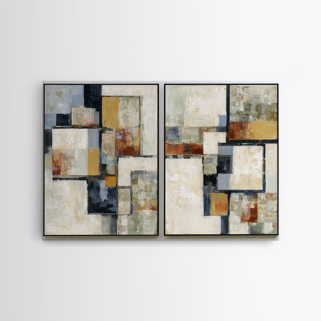 Abstract Shapes Layered Framed Canvas Print, Eclectic Art, Printable Art, Living Room Decor, Abstract Art, Eclectic, ECL-3x2-80