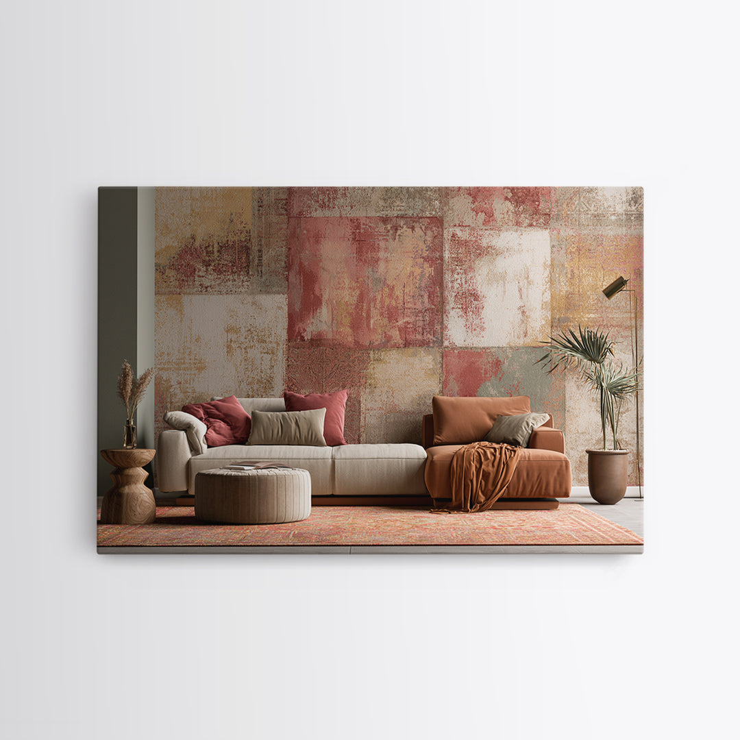Layered Tapestry Pattern Framed Canvas Print, Eclectic Art, Living Room Decor, Fine Art, Eclectic, Textured Painting, ECL-3x2-92
