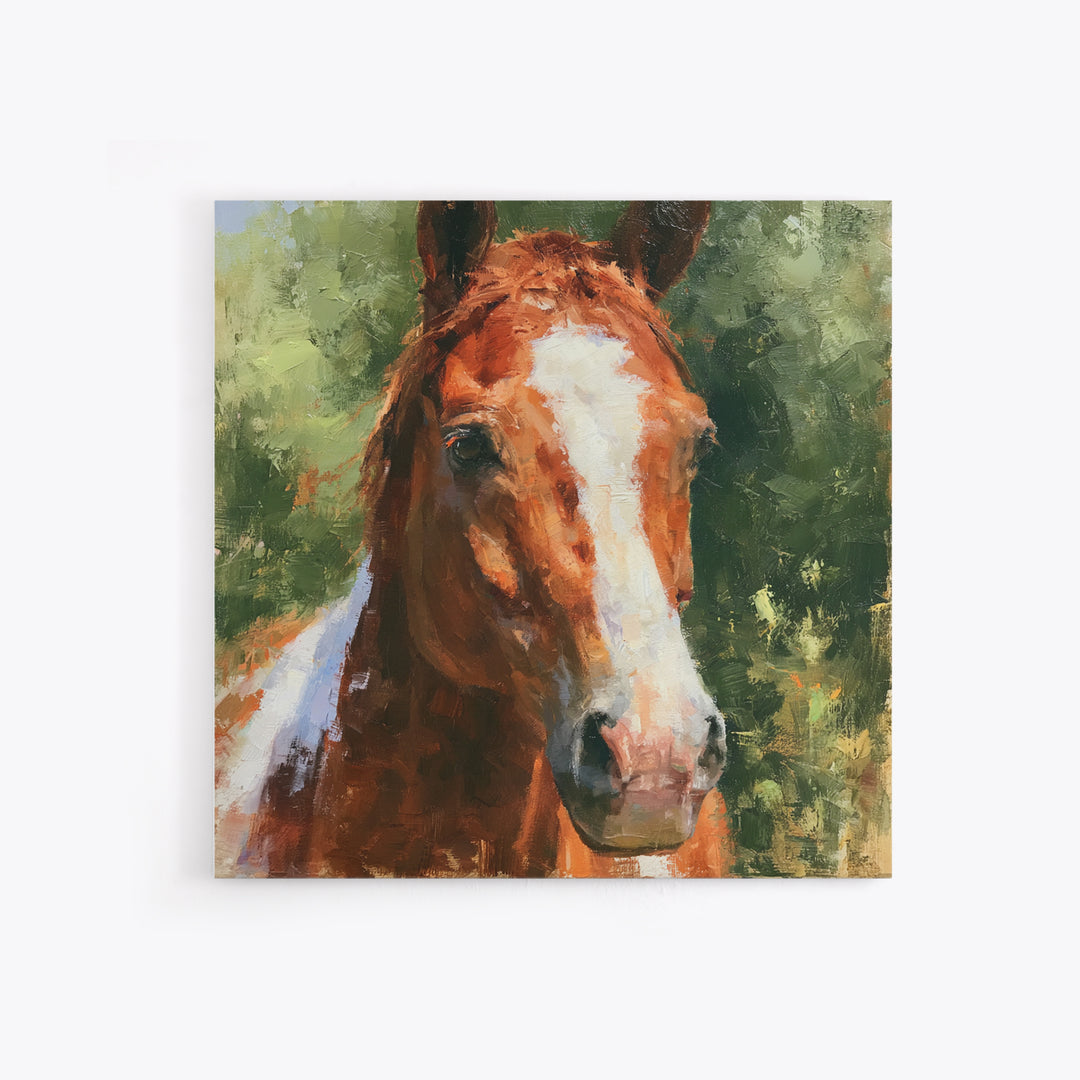 Chestnut Horse Portrait Framed Canvas Print, Equestrian Art, Statement Artwork, Living Room Decor, Fine Art, Equestrian, EQU-1x1-33